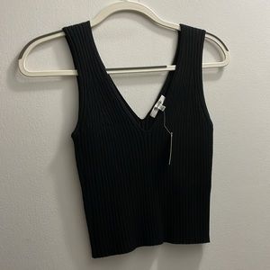 Madewell double vneck sleeveless ribbed crop top in black
